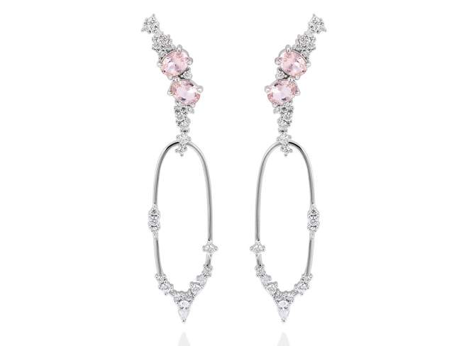 Earrings SOMEIL  in silver de Marina Garcia Joyas en plata Earrings in rhodium plated 925 sterling silver, white cubic zirconia and synthetic stone water pink. (dimensions of the jewel: 7,5 x 1,6 cm.)