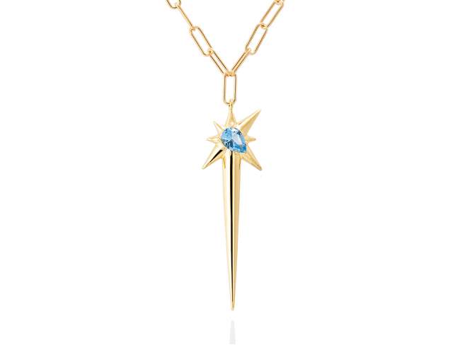 Necklace CASIOPEA blue in golden silver de Marina Garcia Joyas en plata Necklace in 18kt yellow gold plated 925 sterling silver and synthetic stone in blue color. (Length of necklace: 45 cm. Size of pendant: 5 cm.)