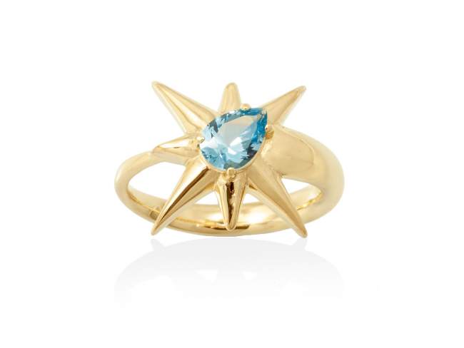 Ring CASIOPEA blue in golden silver de Marina Garcia Joyas en plata Ring in 18kt yellow gold plated 925 sterling silver with synthetic stone in blue color.  