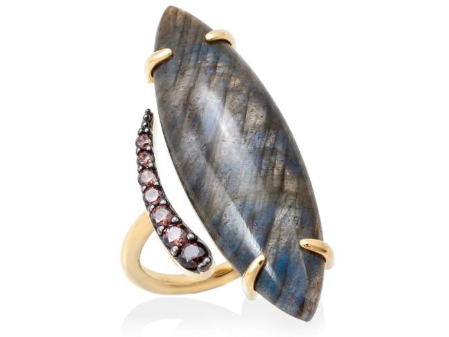Ring PISA  in golden silver de Marina Garcia Joyas en plata Ring in 18kt yellow gold plated 925 sterling silver with multicolor cubic zirconia and  labradorite.