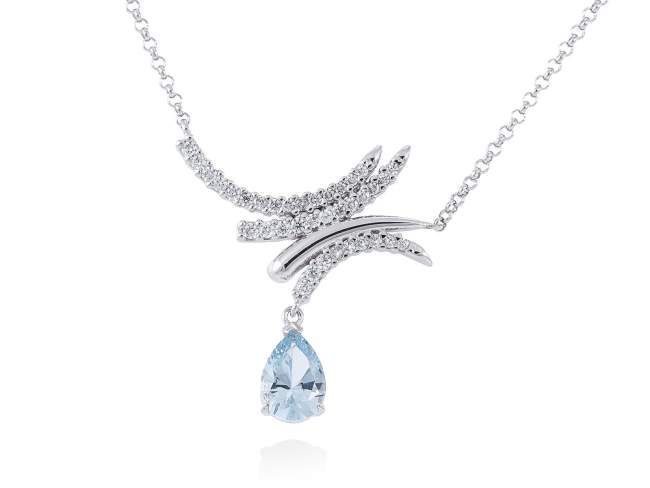 Necklace DREAM  in silver de Marina Garcia Joyas en plata Necklace in rhodium plated 925 sterling silver with white cubic zirconia and synthetic stone in aquamarine color. (Length of necklace: 40+5 cm. Size of pendant: 3x3 cm.)