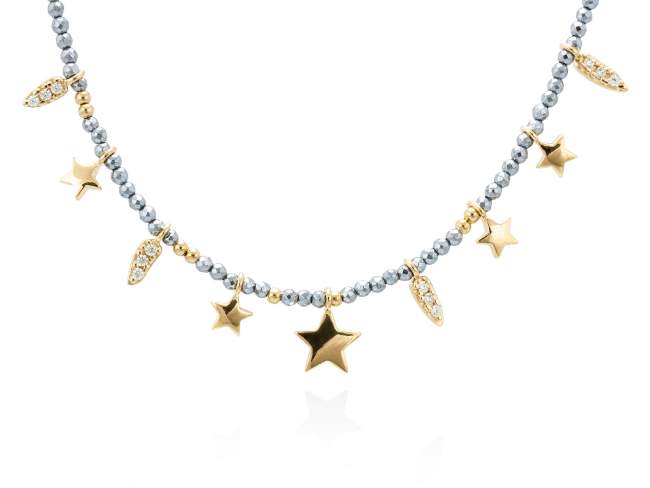Necklace PERSEO  in golden silver de Marina Garcia Joyas en plata Necklace in 18kt yellow gold plated 925 sterling silver with white cubic zirconia and hematite. (length: 40+3 cm.)