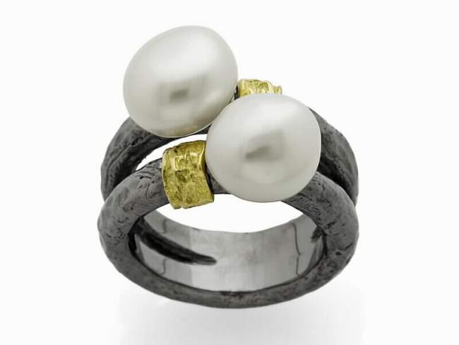 Ringe NICE in silber de Marina Garcia Joyas en plata Ring in Gelbgold  (750/1000), 925 Silber (925) und Süßwasser-Zuchtperlen.