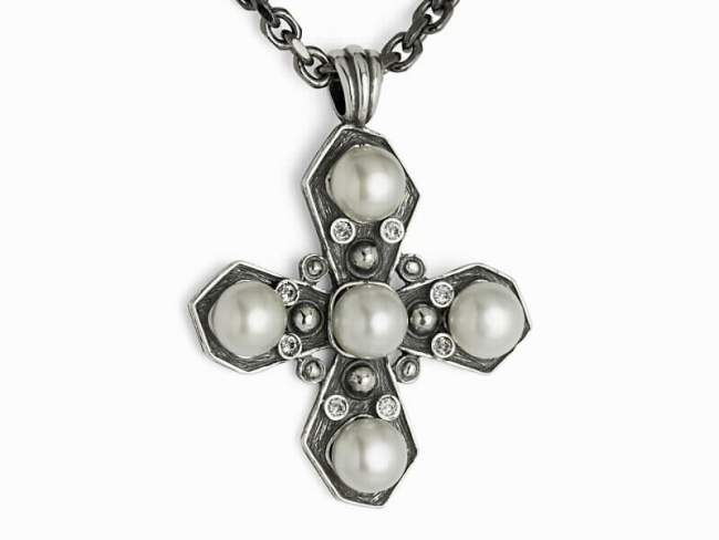 Pendant BOLENA in oxidized Silver de Marina Garcia Joyas en plata Pendant in 925 sterling silver cubic zirconia and freshwater cultured pearls  (Chain is not included)