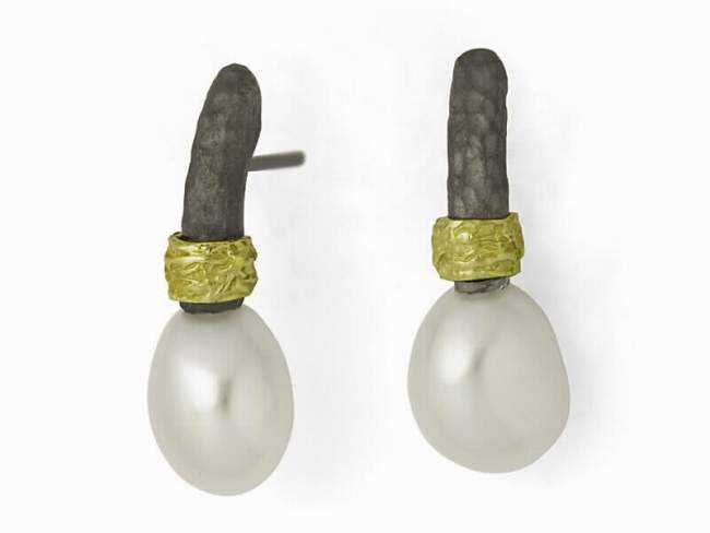 Ohrhänger DUET in silber de Marina Garcia Joyas en plata Ohrringe in Gelbgold  (750/1000), 925 Silber (925) und Süßwasser-Zuchtperlen.