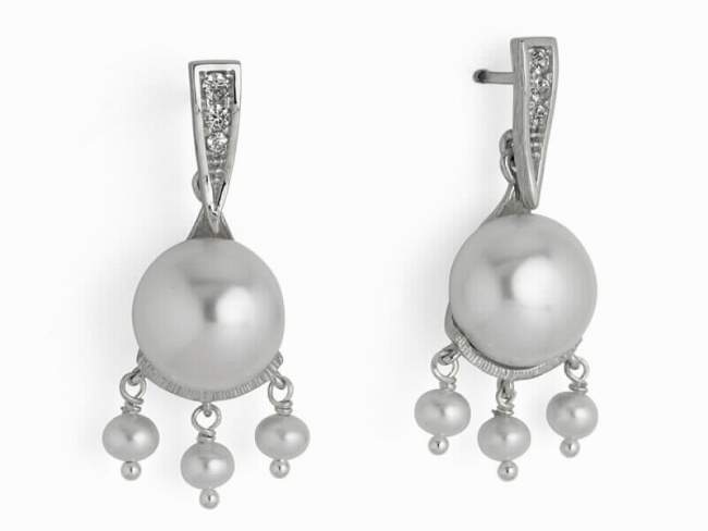 Pendientes EMMA en plata Envejecida de Marina Garcia Joyas en plata Pendientes de plata de primera ley (925), circonitas y perlas cultivadas