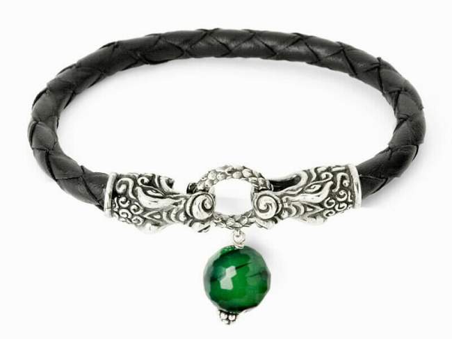 Bracelet DRAGON Green in black Silver de Marina Garcia Joyas en plata Bracelet in 925 sterling silver and green agate.