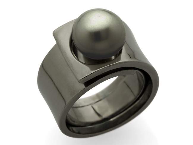 Ringe CLOSSE in silber geschwärzt de Marina Garcia Joyas en plata Ring in 925 Silber (925) und Süßwasser-Zuchtperlen