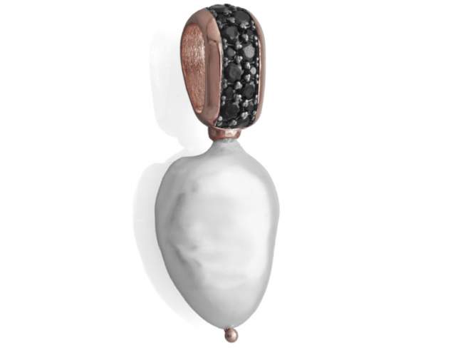 Colgante PAVE PEARL en plata Negra de Marina Garcia Joyas en plata Colgante de plata de primera ley (925) con baño rosa, perla cultivada y circonitas (Cadena no incluida)