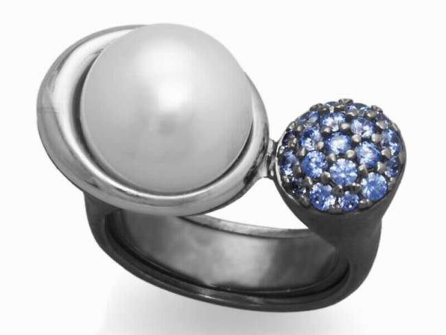 Ring PAVE PEARL in silver de Marina Garcia Joyas en plata Ring in ruthenium plated 925 sterling silver, freshwater cultured pearl and cubic zirconia
