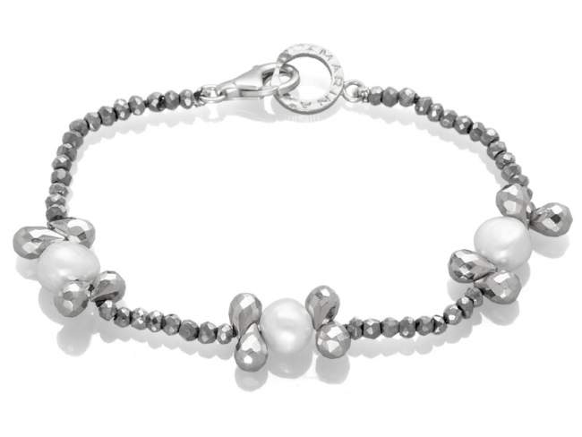 Bracelet ADA Pearl in silver de Marina Garcia Joyas en plata Bracelet in 925 sterling silver, faceted grey spinels and freshwater cultured pearls.