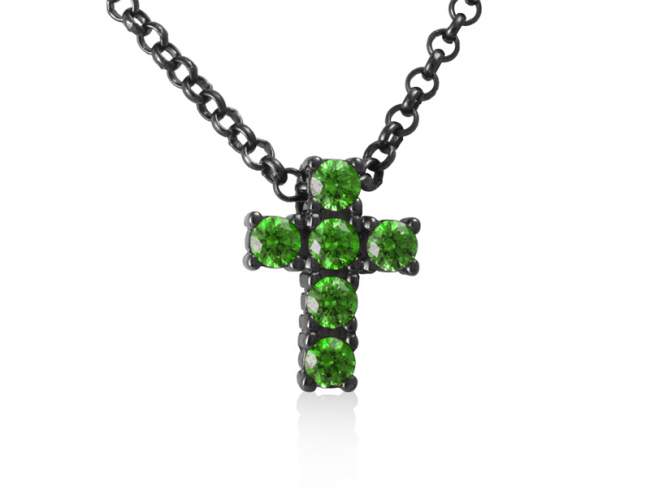 Pendant BAD Green in black Silver de Marina Garcia Joyas en plata Cross in ruthenium plated 925 sterling silver and cubic zirconia (Chain is not included)