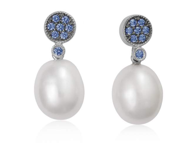 Earrings LIA Blue in silver de Marina Garcia Joyas en plata Earrings in rhodium plated 925 sterling silver, cubic zirconia and freshwater cultured pearls.