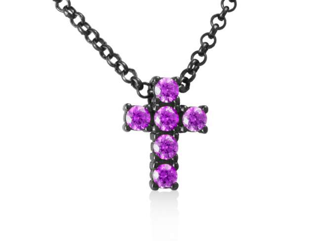 Pendant BAD Fuchsia in black Silver de Marina Garcia Joyas en plata Cross in ruthenium plated 925 sterling silver and cubic zirconia (Chain is not included)
