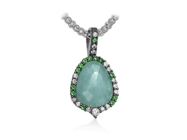 Pendant FLAT Blue in silver de Marina Garcia Joyas en plata <p>Pendant in rhodium plated 925 sterling silver, cubic zirconia and faceted amazonite. (Chain is not included)</p>