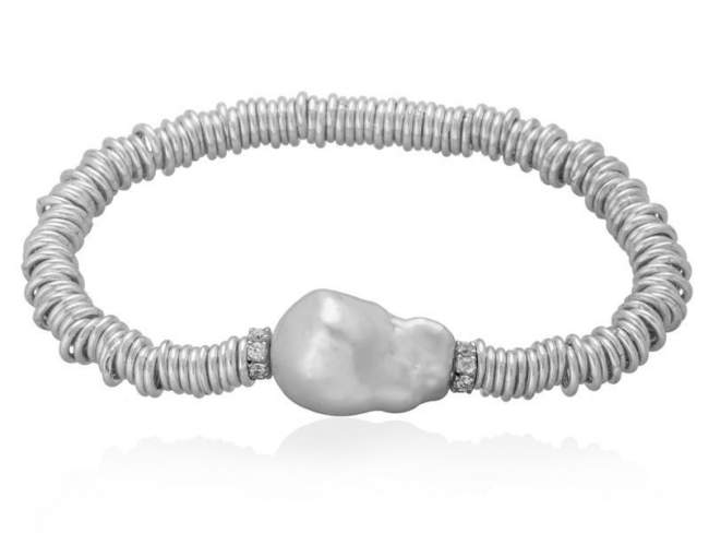 Bracelet SIENA in silver de Marina Garcia Joyas en plata Bracelet in rhodium plated 925 sterling silver, cubic zirconia and freshwater cultured pearl.(wrist size: 17,5 cm.)