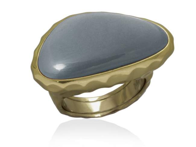 Ringe FLAT MOON Grau in silber vergoldet de Marina Garcia Joyas en plata Silber (925) vergoldet und Grauen Mondstein-Cabochon.