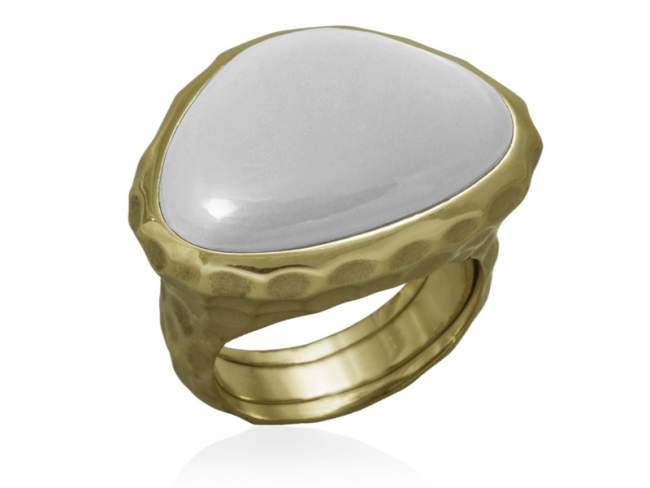 Ringe FLAT MOON Weiß in silber vergoldet de Marina Garcia Joyas en plata Silber (925) vergoldet und Weißen Mondstein-Cabochon.