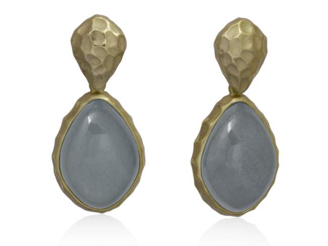 Earrings FLAT MOON Grey in golden Silver de Marina Garcia Joyas en plata Sterling silver gold plated and gray moonstone.