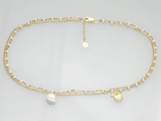 Gargantilla CORAZON en plata Dorada de Marina Garcia Joyas en plata Gargantilla de plata de primera ley (925) chapada en oro amarillo de 18kt y perlas cultivadas.  
