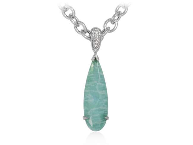 Pendant AMAZON Green in silver de Marina Garcia Joyas en plata Pendant in rhodium plated 925 sterling silver with white cubic zirconia and mother of pearl and amazonite doublet.   (Chain is not included)