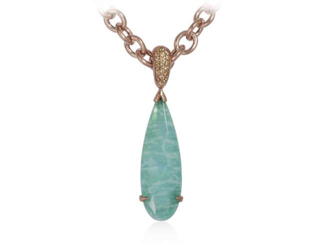 Pendant AMAZON Green in rose Silver de Marina Garcia Joyas en plata Pendant in 18kt rose gold plated 925 sterling silver with cognac cubic zirconia and mother of pearl and amazonite doublet.   (Chain is not included)