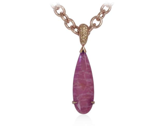 Pendant AMAZON Red in rose Silver de Marina Garcia Joyas en plata Pendant in 18kt rose gold plated 925 sterling silver with cognac cubic zirconia and mother of pearl and rhodonite doublet.   (Chain is not included)