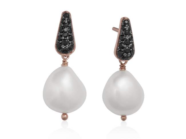 Earrings NIGHT in rose Silver de Marina Garcia Joyas en plata Earrings in 18kt rose gold plated 925 sterling silver with synthetic black spinel and freshwater cultured pearls.  