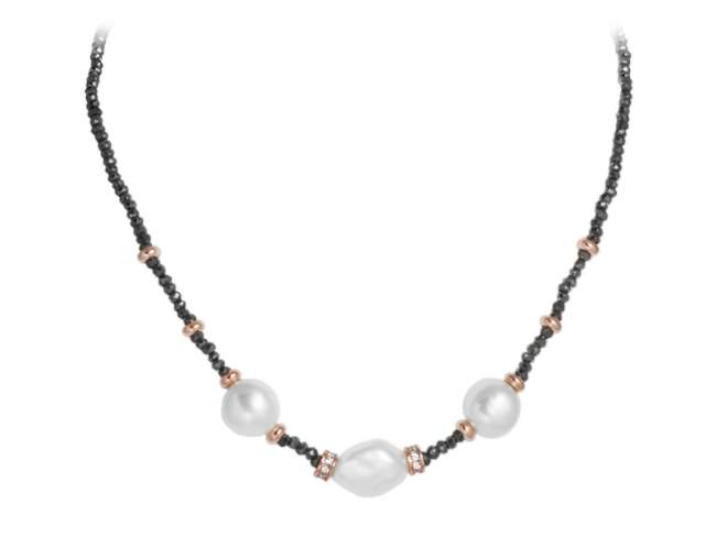 Necklace DANTE in rose Silver de Marina Garcia Joyas en plata Necklace in 18kt rose gold plated 925 sterling silver with faceted black spinels, white cubic zirconia and freshwater cultured pearls. (length: 43 cm.)