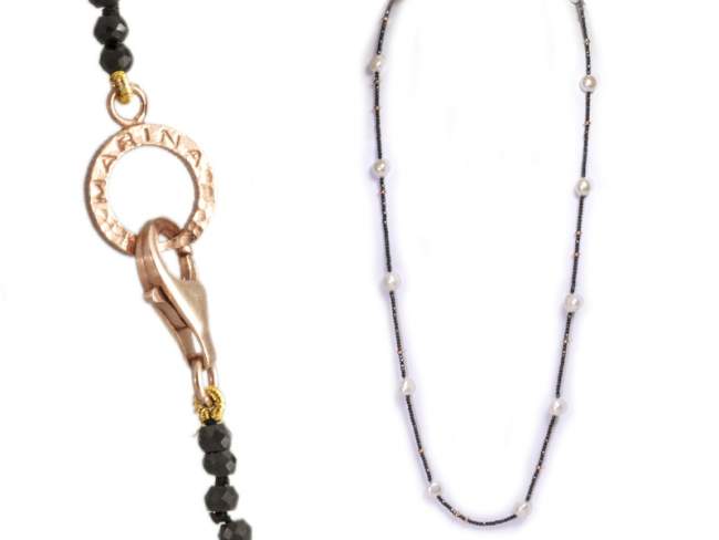 Halskette START in silber rose vergoldet de Marina Garcia Joyas en plata Halskette in Silber (925) vergoldet in 18 Karat  Rosegold mit Facettierten schwarzen Spinellen und Süßwasser-Zuchtperlen. (Länge: 97 cm)