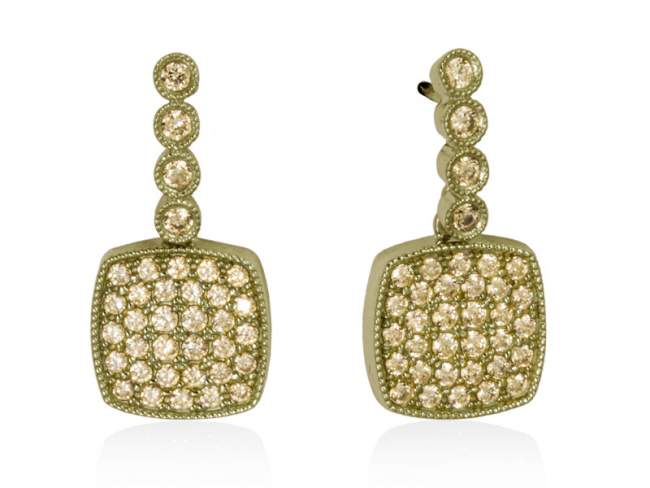 Earrings KATTE Champagne in golden Silver de Marina Garcia Joyas en plata Necklace in 18kt yellow gold plated 925 sterling silver, with faceted golden coated spinels, with faceted smoky quartz and freshwater cultured pearls.(length: 95 cm.)