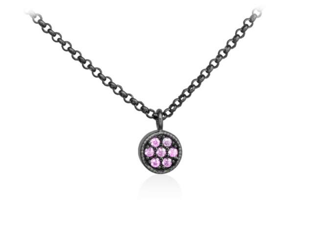 Necklace TWO Fuchsia in black Silver de Marina Garcia Joyas en plata Necklace in ruthenium plated 925 sterling silver and synthetic pink sapphire.  (length: 40+5 cm.)