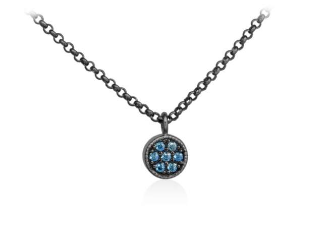 Necklace TWO Blue in black Silver de Marina Garcia Joyas en plata Necklace in ruthenium plated 925 sterling silver and synthetic blue spinel.  (length: 40+5 cm.)