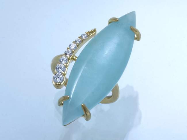 Ring PISA aquamarine in golden silver de Marina Garcia Joyas en plata Ring in 18kt yellow gold plated 925 sterling silver, white cubic zirconia and faceted aquamarine.