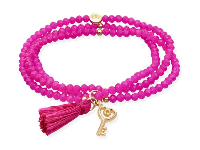 Bracelet ZEN FUCHSIA with key charm de Marina Garcia Joyas en plata Bracelet in 925 sterling silver plated with 18kt yellow gold, with elastic silicone band and faceted strass glass, with key charm. Medium size 17 cm. (51 cm total)