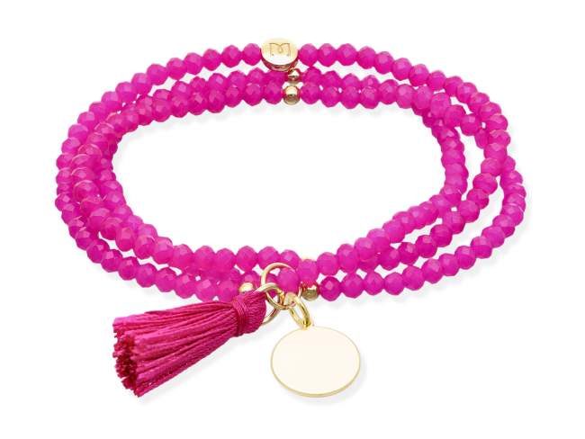 Bracelet ZEN FUCHSIA with medal de Marina Garcia Joyas en plata Bracelet in 925 sterling silver plated with 18kt yellow gold, with elastic silicone band and faceted strass glass, with medal. Medium size 17 cm. (51 cm total)