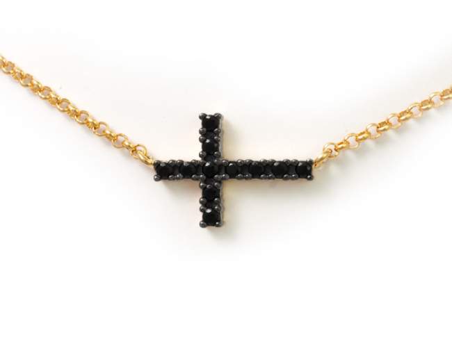 Necklace BAD Black in golden silver de Marina Garcia Joyas en plata Necklace in 18kt yellow gold plated 925 sterling silver with synthetic black spinel.  
