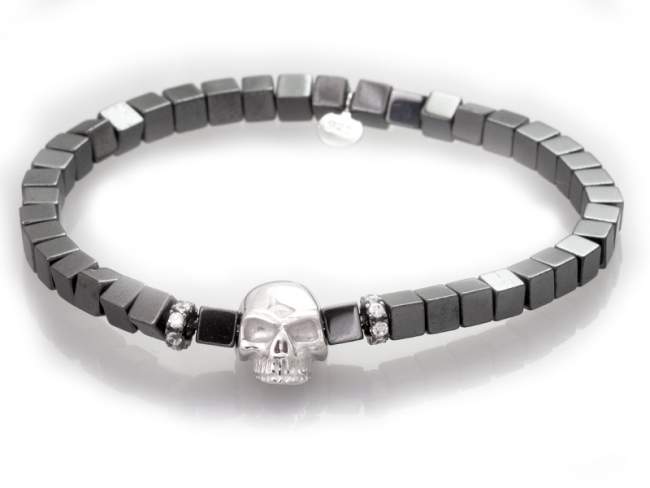 Bracelet BAD  in silver de Marina Garcia Joyas en plata Bracelet in rhodium plated 925 sterling silver with white cubic zirconia and faceted hematite. (wrist size: 19 cm.)