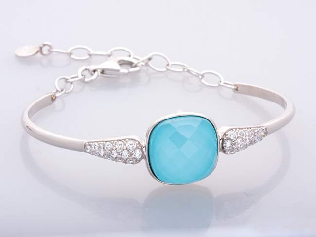 Bracelet CRIS Blue in silver de Marina Garcia Joyas en plata Bracelet in rhodium plated 925 sterling silver with white cubic zirconia and turquoise and milky quartz doublet.  
