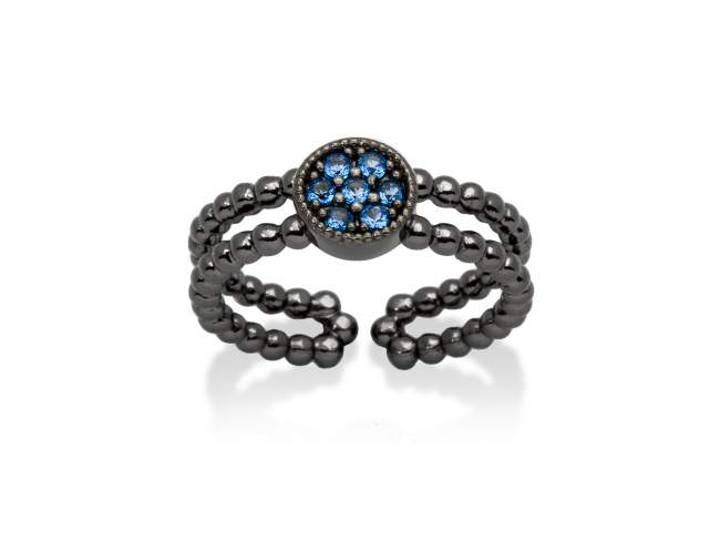 Ring IRIS Blue in black silver de Marina Garcia Joyas en plata Ring in ruthenium plated 925 sterling silver with synthetic blue spinel.  