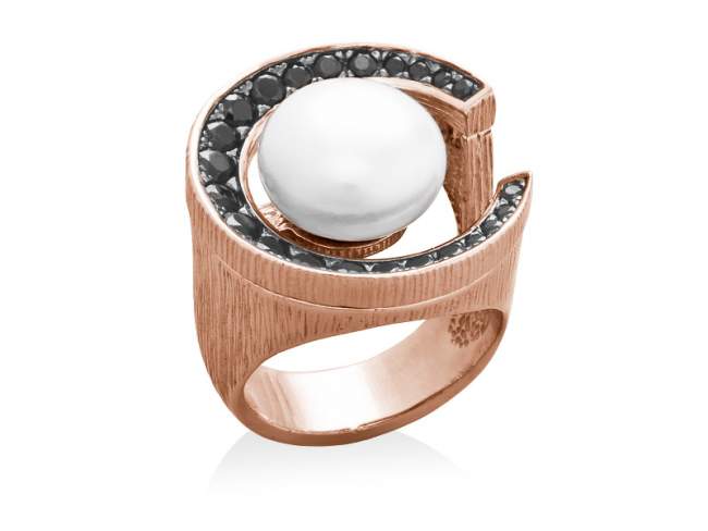 Ringe LEMAN PEARL in silber rose vergoldet de Marina Garcia Joyas en plata Ring in Silber (925) vergoldet in 18 Karat  Rosegold mit Synthetischen Spinell schwarz und Süßwasser-Zuchtperle.