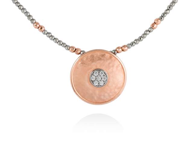 Necklace SIDNEY White in rose silver de Marina Garcia Joyas en plata Necklace in 18kt rose gold plated 925 sterling silver and white cubic zirconia with hematite. (length: 42+3 cm.)