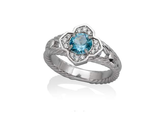 Ring MAUI Blau in silber de Marina Garcia Joyas en plata Ring in Silber (925) rhodiniert, Zirkonia weiß und Synthetischenn in Aquamarin Farbe.  