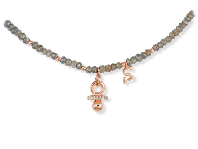 Necklace BABY  in rose silver de Marina Garcia Joyas en plata Necklace in 18kt rose gold plated 925 sterling silver with white cubic zirconia and faceted labradorite. (length: 40 cm.)