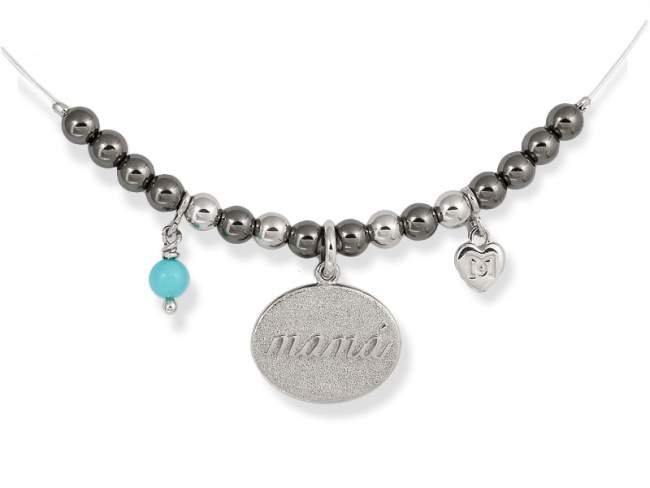 Necklace MAMÁ Blue in silver de Marina Garcia Joyas en plata Necklace in rhodium plated 925 sterling silver with turquoise. (length: 40 cm.)