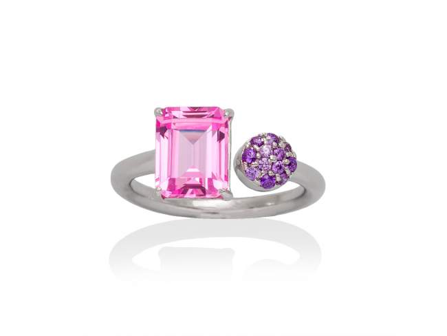 Ring PARADISE Pink in silver de Marina Garcia Joyas en plata Ring in rhodium plated 925 sterling silver, purple cubic zirconia and  synthetic pink sapphire.