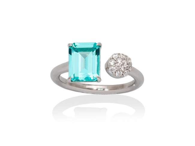 Ring PARADISE Blue in silver de Marina Garcia Joyas en plata Ring in rhodium plated 925 sterling silver, white cubic zirconia and synthetic stone in paraiba color.  