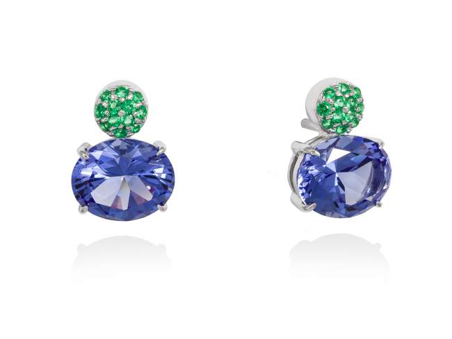 Earrings PARADISE Blue in silver de Marina Garcia Joyas en plata Earrings in rhodium plated 925 sterling silver, synthetic green spinel and synthetic stone in tanzanite color. (size: 1,5 cm.)