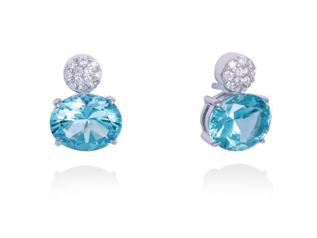 Earrings PARADISE Blue in silver de Marina Garcia Joyas en plata Earrings in rhodium plated 925 sterling silver, white cubic zirconia and synthetic stone in paraiba color. (size: 1,5 cm.)