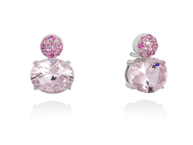 Earrings PARADISE Pink in silver de Marina Garcia Joyas en plata Earrings in rhodium plated 925 sterling silver, synthetic pink sapphire and synthetic stone water pink. (size: 1,5 cm.)
